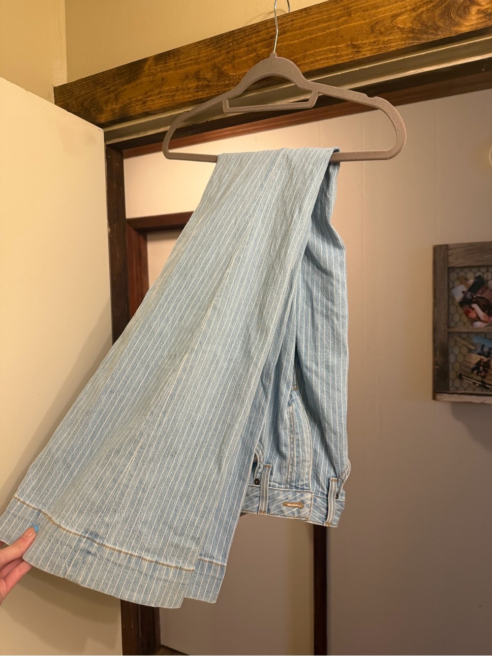 Kimes Ranch Light Blue Pinstriped High-Rise Flare Jeans - Picture 3 of 4